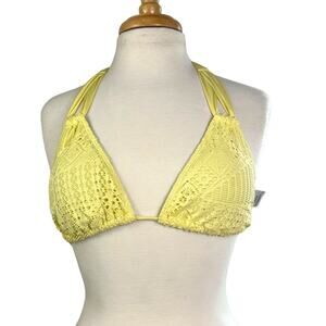 Mossimo Pastel Yellow Crochet Knit Bikini Top Triangle Top Swimsuit Size L